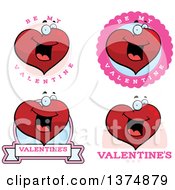 Clipart Of Badges Of A Happy Valentines Day Heart Character Royalty Free Vector Illustration