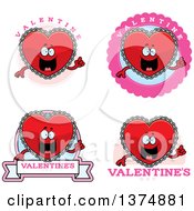 Poster, Art Print Of Badges Of A Happy Red Doily Valentine Heart Mascot