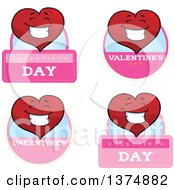 Clipart Of Badges Of A Happy Valentine Heart Character Royalty Free Vector Illustration