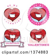 Clipart Of Badges Of A Happy Valentine Heart Character Royalty Free Vector Illustration
