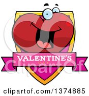 Clipart Of A Happy Valentines Day Heart Character Shield Royalty Free Vector Illustration by Cory Thoman