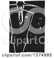 Clipart Of A Black And White Woodcut Man In A Zoot Suit Royalty Free Vector Illustration