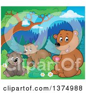 Clipart Of A Brown Bear And Cubs Royalty Free Vector Illustration