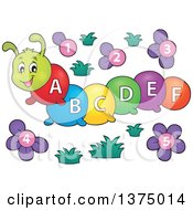 Clipart Of A Happy Colorful Caterpillar With Letters On Its Body And Number Flowers Royalty Free Vector Illustration by visekart