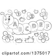 Poster, Art Print Of Black And White Happy Caterpillar With Letters On Its Body And Number Flowers