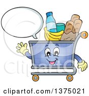 Poster, Art Print Of Waving And Talking Shopping Cart Character Full Of Groceries