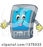 Poster, Art Print Of Cartoon Happy Gray Smart Phone Character Presenting