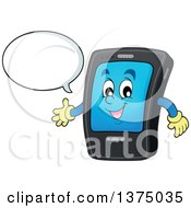 Poster, Art Print Of Cartoon Happy Black Smart Phone Character Talking And Presenting