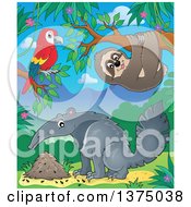 Poster, Art Print Of Parrot Sloth And Anteater In The Jungle
