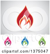 Poster, Art Print Of Colorful Fire Icon Logos With Shadows