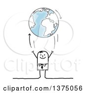 Poster, Art Print Of Stick Business Man Tossing Up Planet Earth