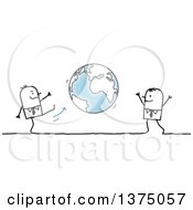 Poster, Art Print Of Stick Business Men Playing Kick Ball With Planet Earth