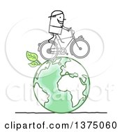 Poster, Art Print Of Stick Man Riding A Bicycle On A Green Planet Earth