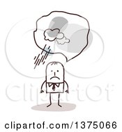 Clipart Of A Stick Business Man With Negative Pessimistic Thoughts Royalty Free Vector Illustration