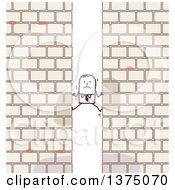 Clipart Of A Stick Business Man Stuck Between Two Brick Walls Royalty Free Vector Illustration