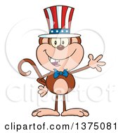 Happy Patriotic Monkey Wearing An American Top Hat And Waving