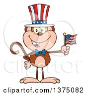 Poster, Art Print Of Happy Patriotic Monkey Wearing A Top Hat And Holding An American Flag