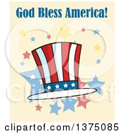 Poster, Art Print Of Patriotic American Top Hat With God Bless America Text On Yellow