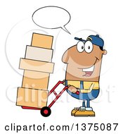Poster, Art Print Of Black Delivery Man Talking And Moving Boxes On A Dolly
