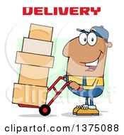 Poster, Art Print Of Black Delivery Man Moving Boxes On A Dolly Under Text