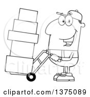 Poster, Art Print Of Black And White Delivery Man Moving Boxes On A Dolly