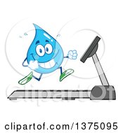 Poster, Art Print Of Happy Blue Water Drop Character Running On A Treadmill