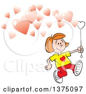 Poster, Art Print Of Red Haired Caucasian Girl Running And Making Valentine Heart Bubbles