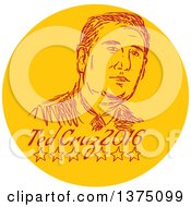 Retro Sketched Portrait Of Ted Cruz Republican Residential Candidate In A Circle Over Text