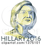 Poster, Art Print Of Retro Sketched Portrait Of Hillary Clinton Over Text