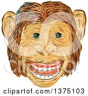 Poster, Art Print Of Sketched Happy Chimpanzee Face