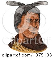 Poster, Art Print Of Watercolor Portrait Of A Maori Chief With Tribal Tattoos On His Face