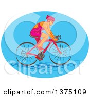 Poster, Art Print Of Sketched Caucasian Female Cyclist In A Blue Oval