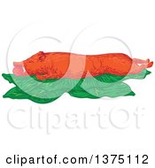 Poster, Art Print Of Sketched Lechon Roasted Pig On Banana Leaves