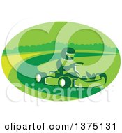 Poster, Art Print Of Reto Man Racing A Go Kart In A Green Oval
