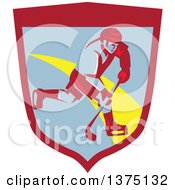 Poster, Art Print Of Retro Ice Hockey Player In Action Inside A Shield