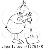Cartoon Clipart Of A Black And White Sheep Wearing Winter Apparel Standing And Using A Snow Shovel Royalty Free Vector Illustration