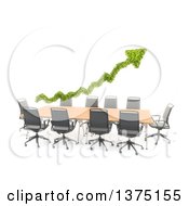 Poster, Art Print Of 3d Green Leafy Arrow Over A Converence Table On A White Background