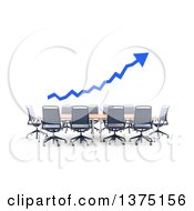 Poster, Art Print Of 3d Blue Arrow Over A Converence Table On A White Background