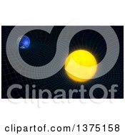 Clipart Of A 3d Sun And Earth Space Time Continuum Curvature And Gravity Concept Royalty Free Illustration