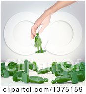 Clipart Of A 3d Caucasian Female Hand Playing With Toy Business Man Figures On A Shaded Background Royalty Free Illustration