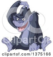 Cartoon Clipart Of A Happy Gorilla Scratching His Head Royalty Free Vector Illustration