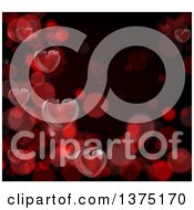 Clipart Of A Valentines Day Background With 3d Red Hearts Over Black With Bokeh Flares Royalty Free Vector Illustration