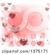 Poster, Art Print Of Valentines Day Background With 3d Red Hearts Over Pink And White With Bokeh Flares