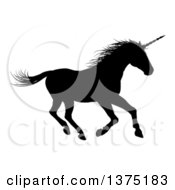 Poster, Art Print Of Black Silhouetted Unicorn Horse Running To The Right