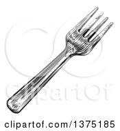 Clipart Of A Black And White Woodcut Or Engraved Fork Royalty Free Vector Illustration