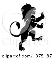 Clipart Of A Silhouetted Black And White Rampant Lion Royalty Free Vector Illustration