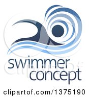 Poster, Art Print Of Blue Swimmer Design With A Wave And Sample Text