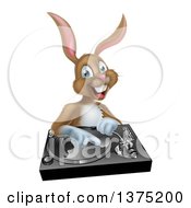 Clipart Of A Happy Brown Bunny Rabbit Dj Over A Turntable Royalty Free Vector Illustration