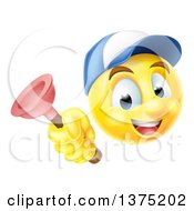 Poster, Art Print Of Yellow Smiley Emoji Emoticon Plumber Holding A Plunger