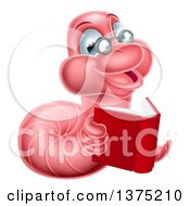 Poster, Art Print Of Bespectacled Pink Earthworm Holding A Book